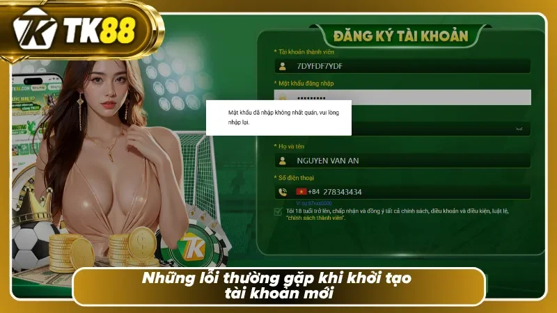 Ảnh chụp thông báo lỗi nhập sai thông tin